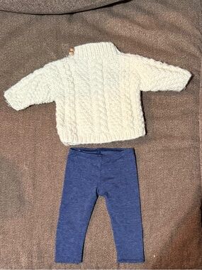 American Girl Doll Cozy Cream Cable Knit Sweater with Navy Heather Leggings
